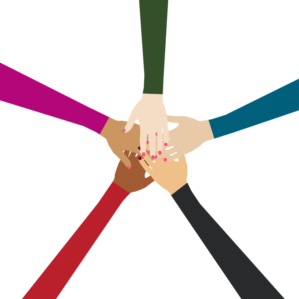 People with different skin colors flat vector illustration. Global unity concept with different colors of hands. International friendship and humanity concept with colorful hands vector. png