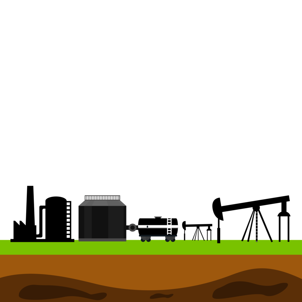 producción de petróleo utilizando el vector de silueta de la mina jack de bomba. silueta de la industria de la plataforma petrolera. bombas de petróleo y petróleo en un vector de campo verde. bombeando petróleo a partir de un concepto de producción de petróleo y minas. png