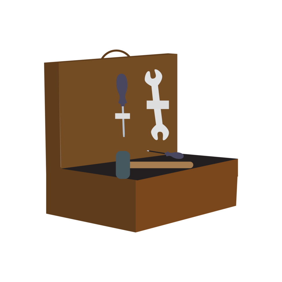 einfaches Arbeiter-Toolbox-PNG-Bild. Werkzeugkasten mit Schraubenschlüssel und Schraubendreher auf transparentem Hintergrund. png