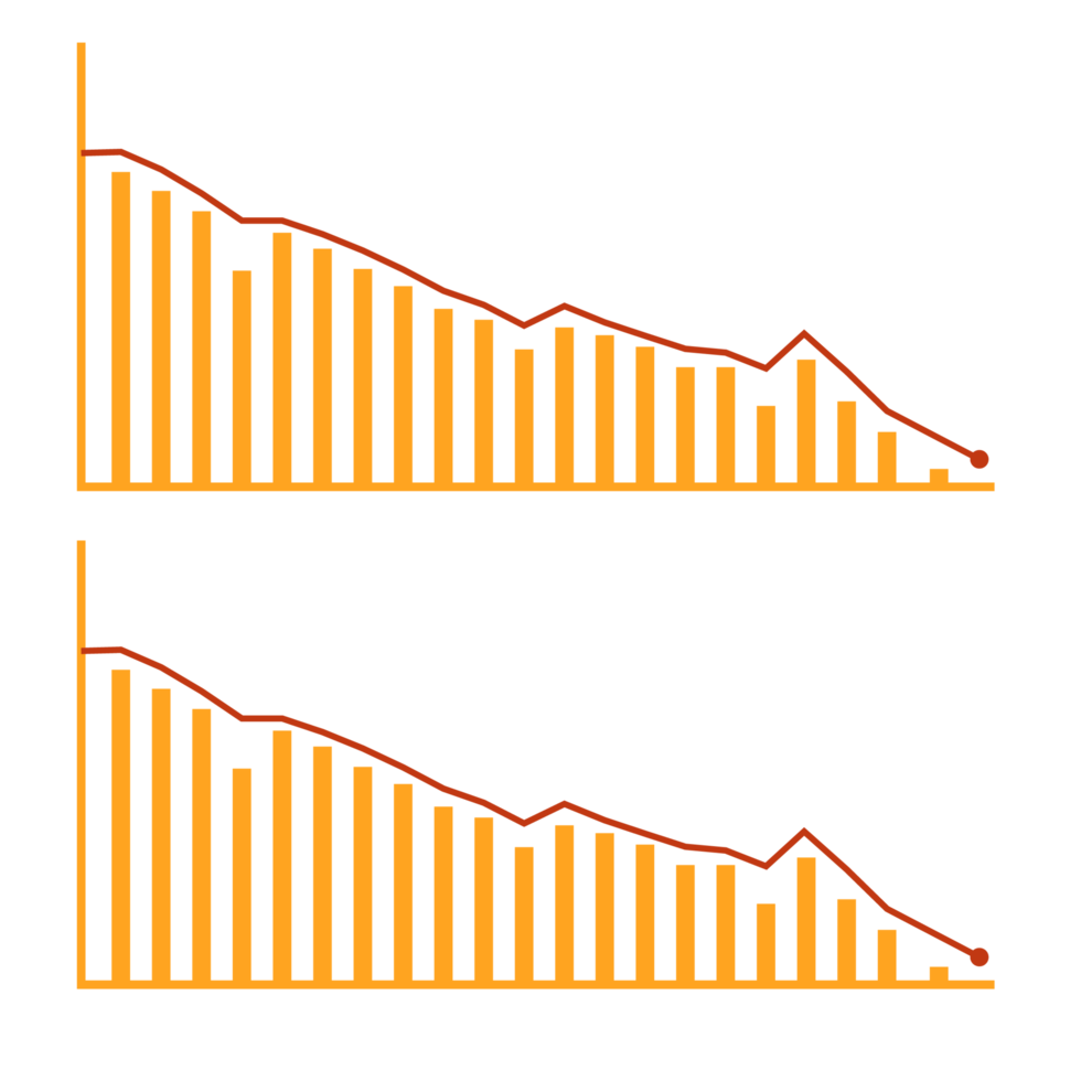 Business loss project with a diagram on dark background. Yellow and red infographic chart for the financial crisis or business loss concept. Profit drowning and bankruptcy crisis chart vector. png