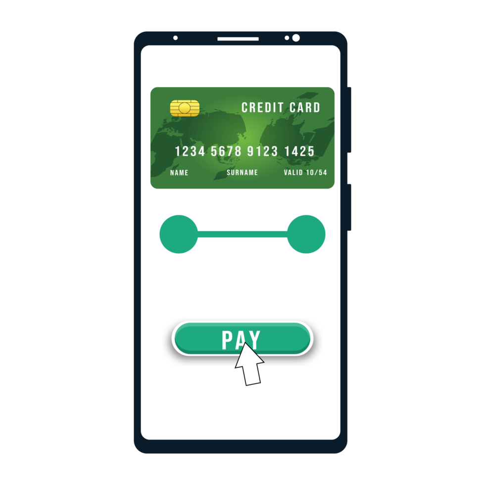 transfert d'argent numérique et méthodes de paiement avec un vecteur mobile. payer de l'argent avec une carte atm en utilisant une illustration de smartphone. concept de paiement en ligne avec une carte de crédit. png
