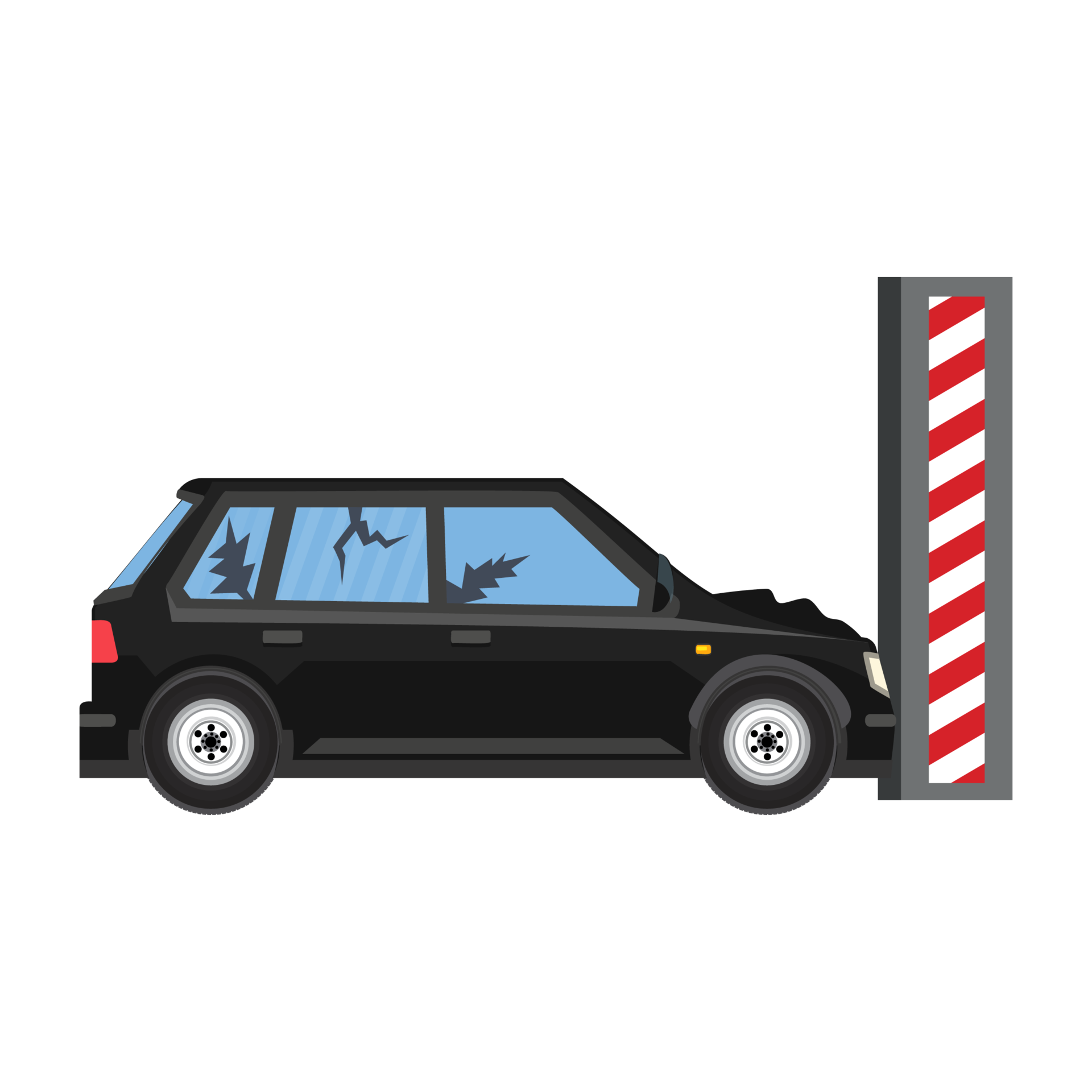 ilustração vetorial de acidente de carro no campo de testes. um carro