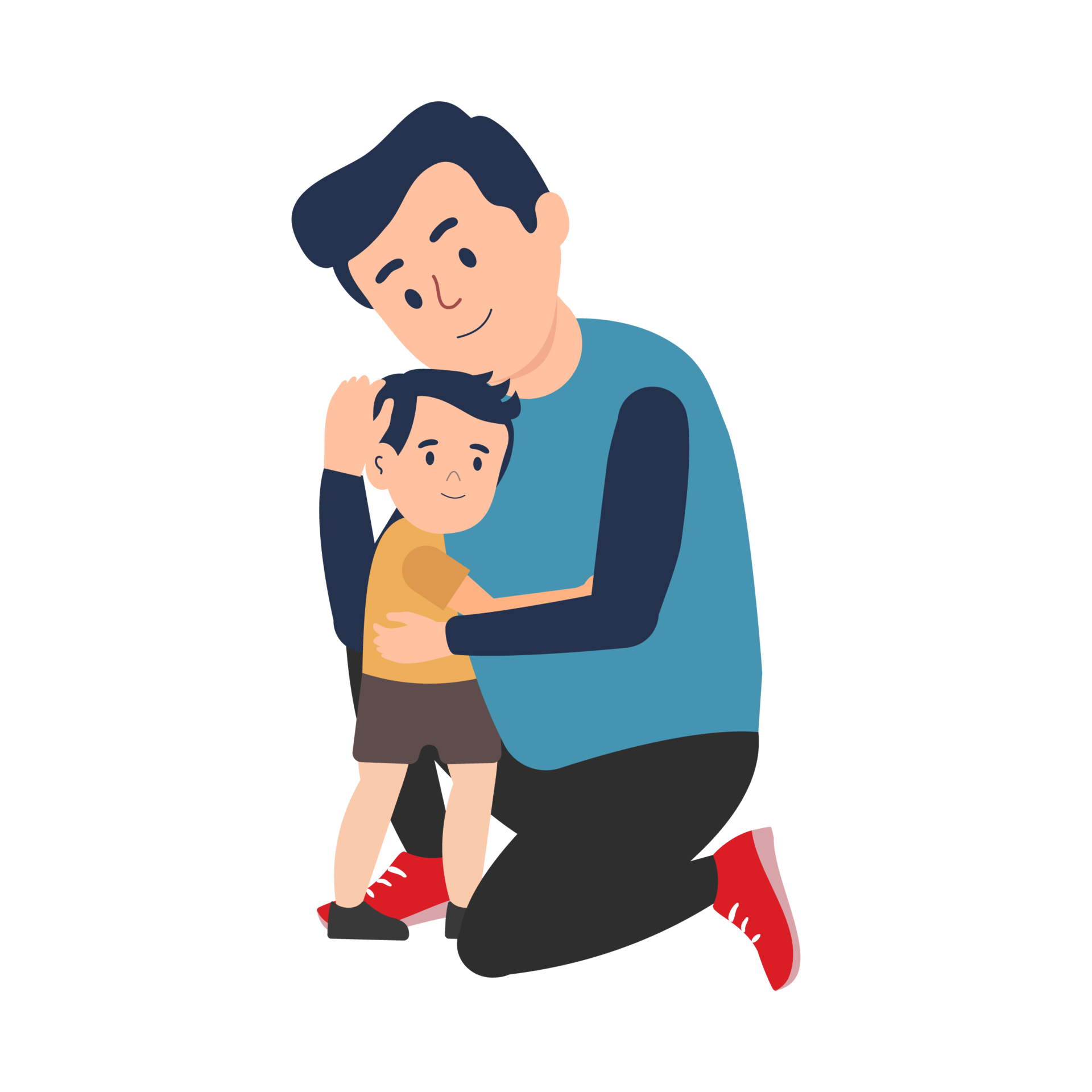 father and son hugging cartoon