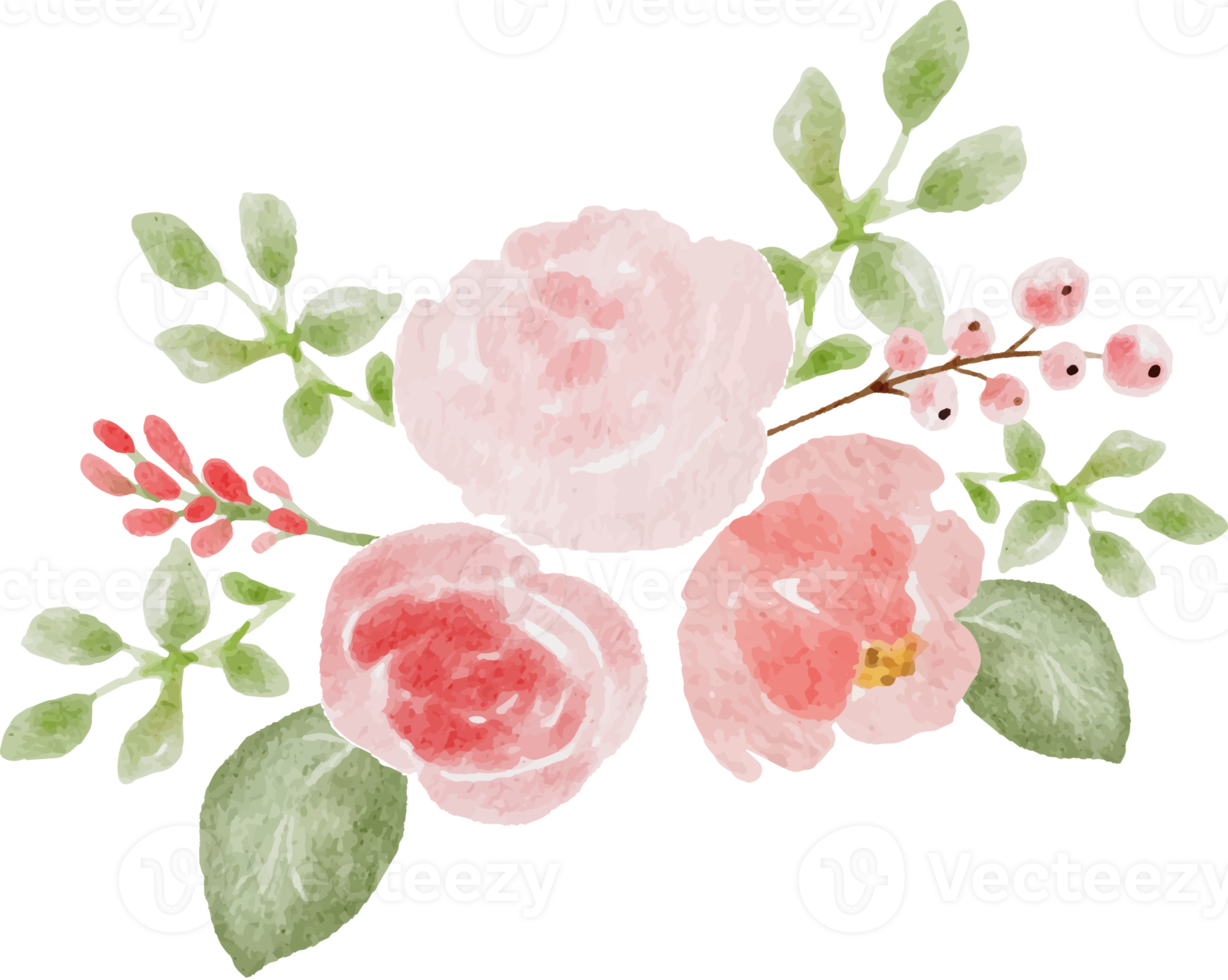 loose watercolor colorful roses and  wild flowers bouquet elements png