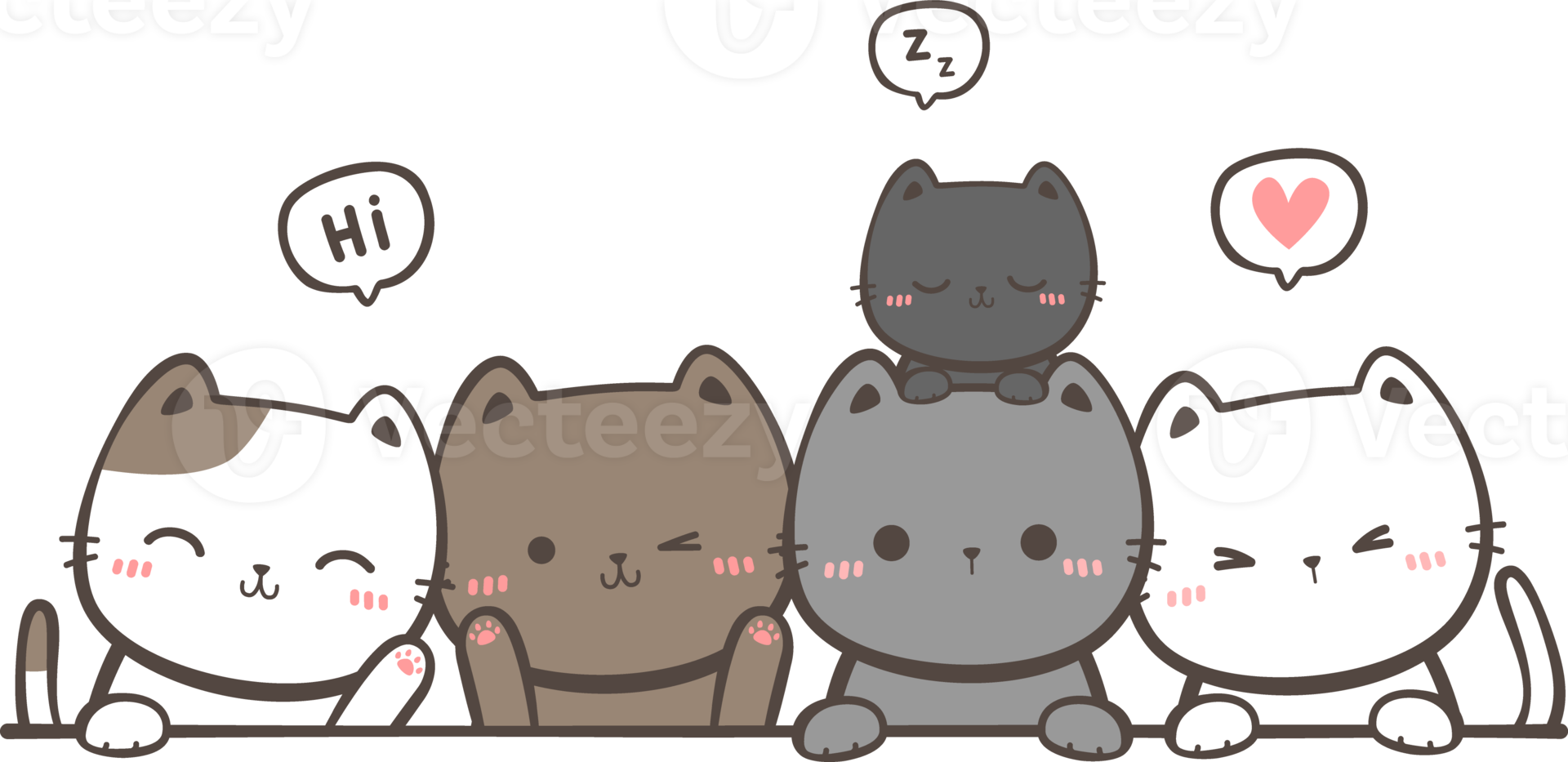 groupe de dessin animé de voeux de famille de chat mignon png