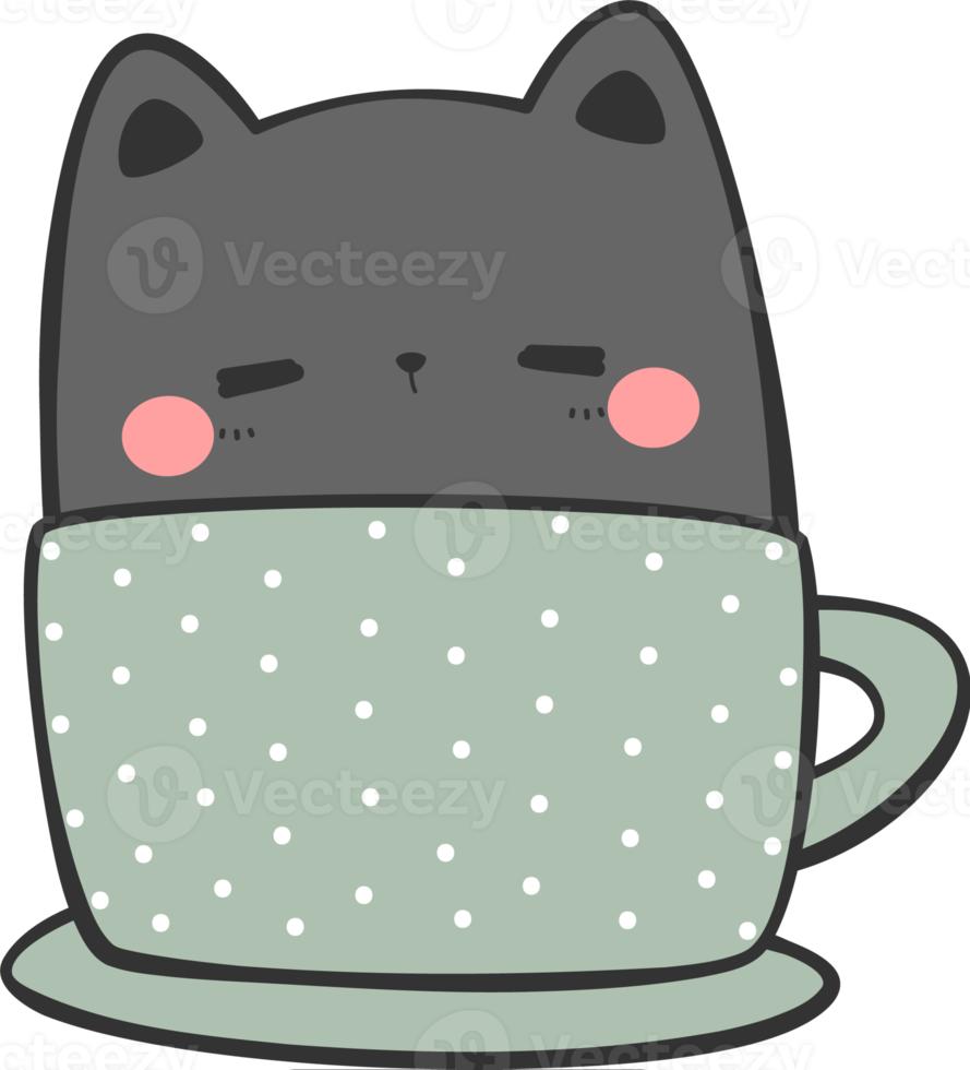 Cute Kitty Cat in Coffee Mug Cartoon Element png