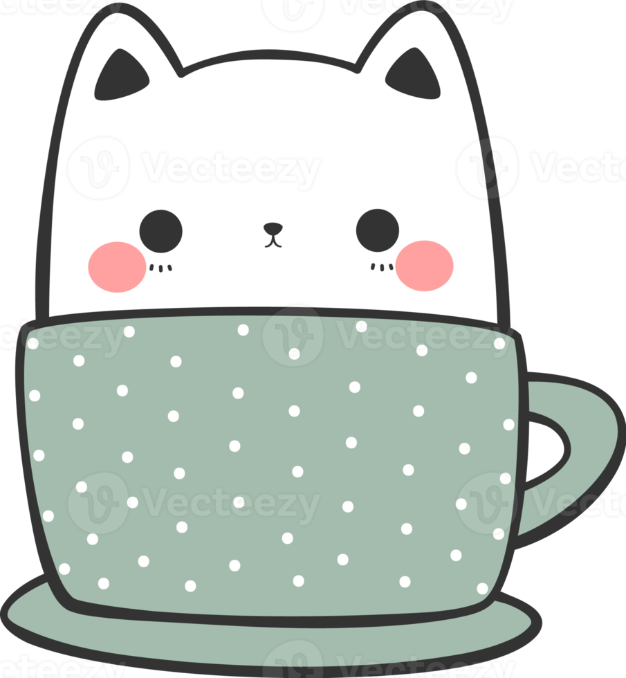 Cute Kitty Cat in Coffee Mug Cartoon Element png