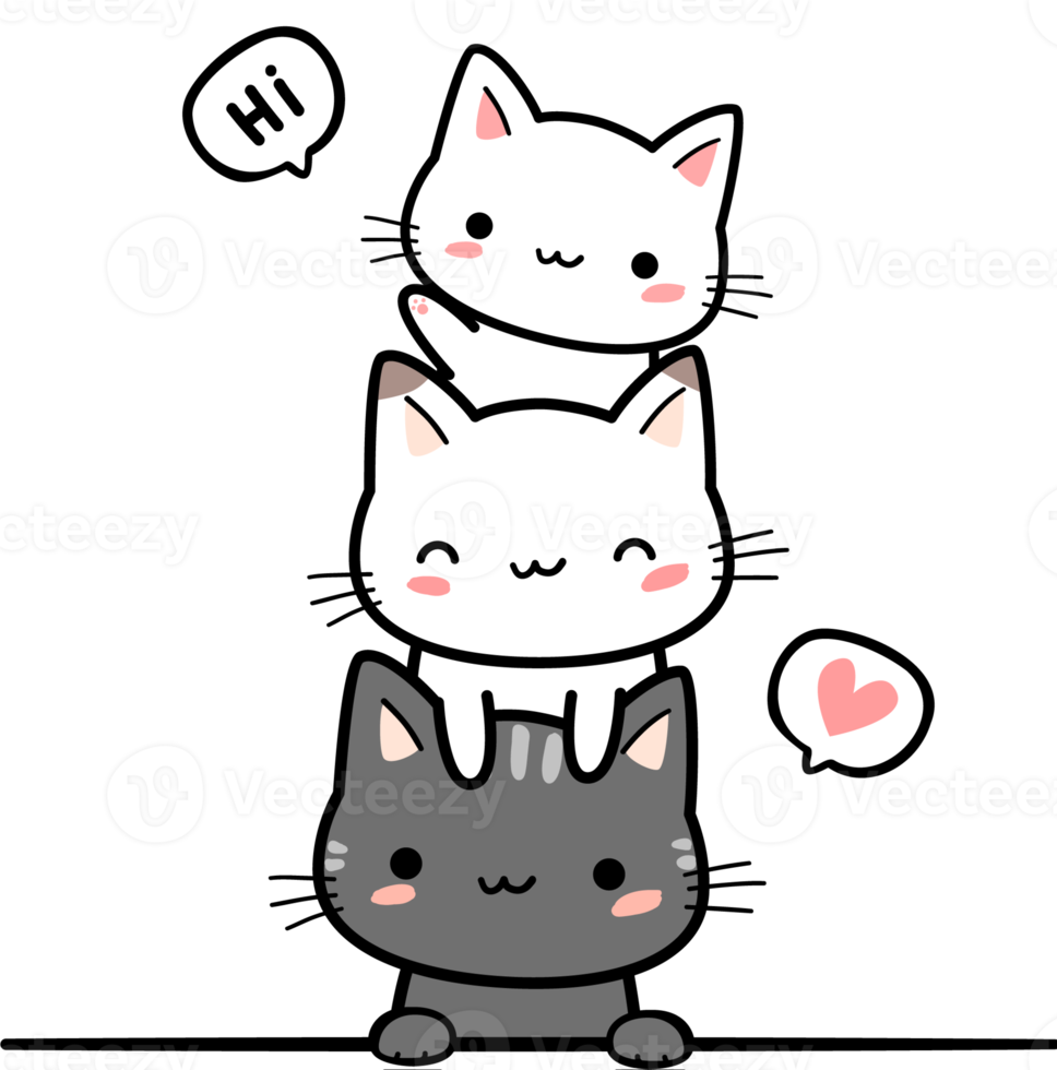 schattige kat kat familie groet cartoon element png