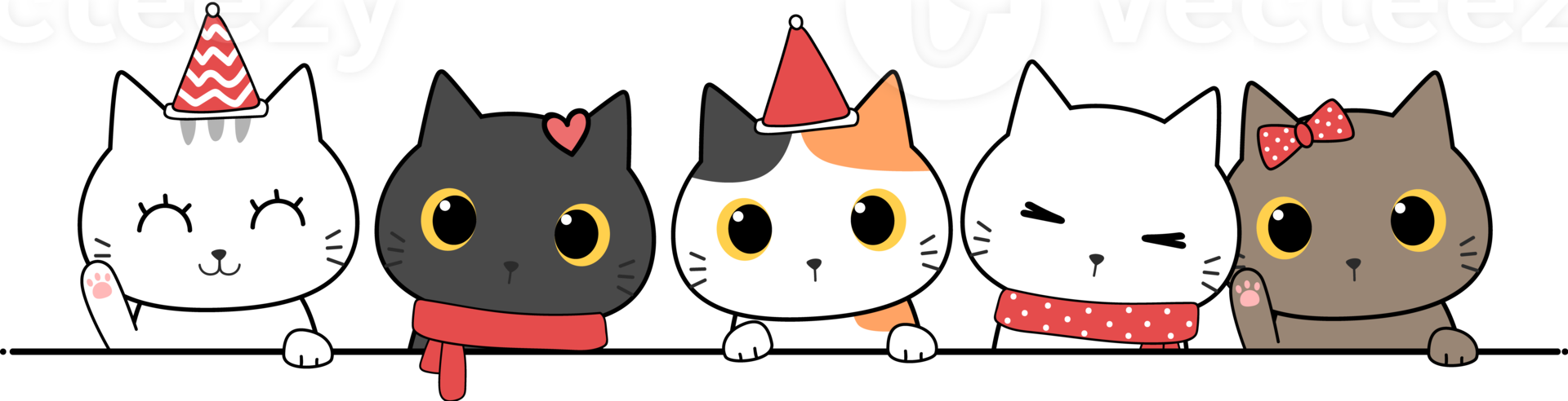 groupe de dessin animé de voeux de chat mignon png