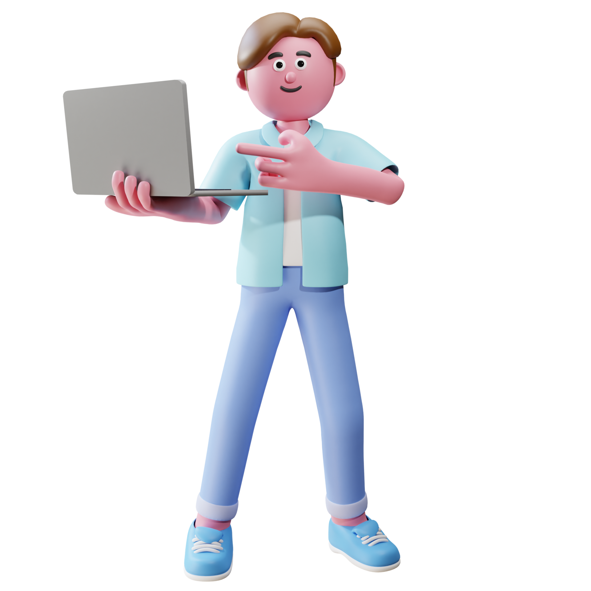 3d render character carrying laptop 9665402 PNG