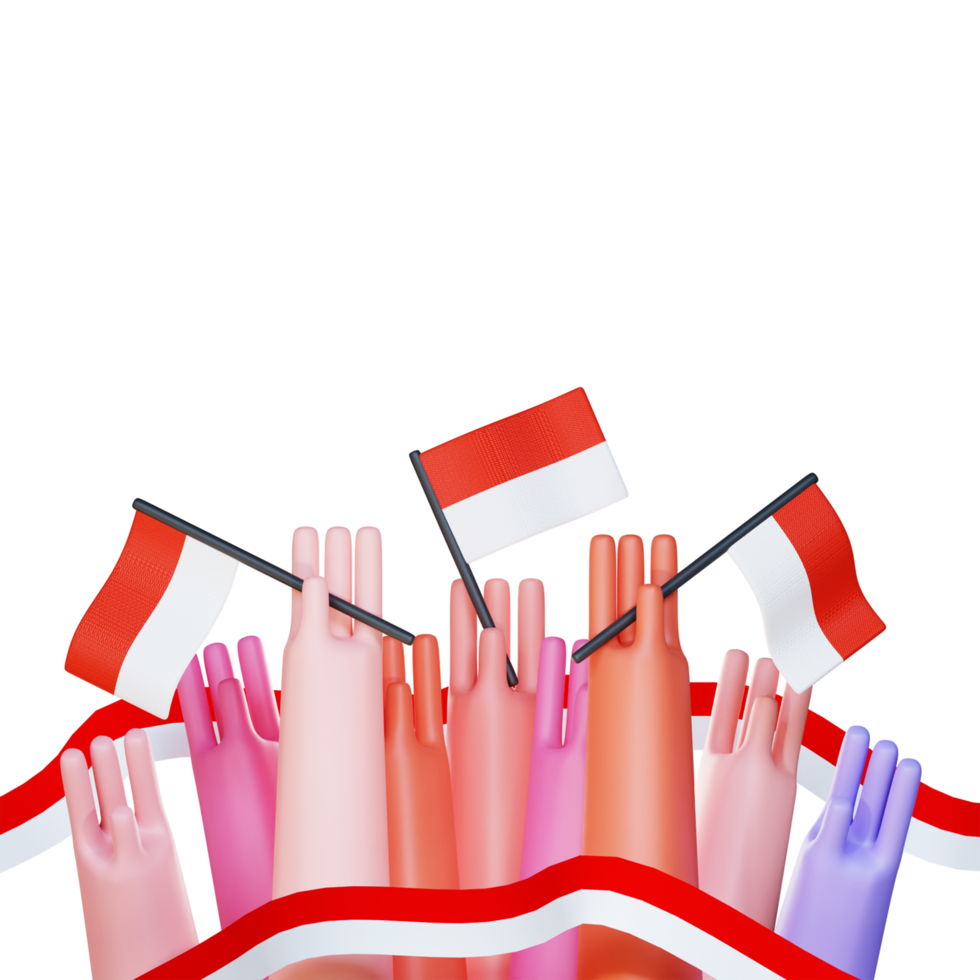 3d render hand carrying indonesia flag celebrating independence day png