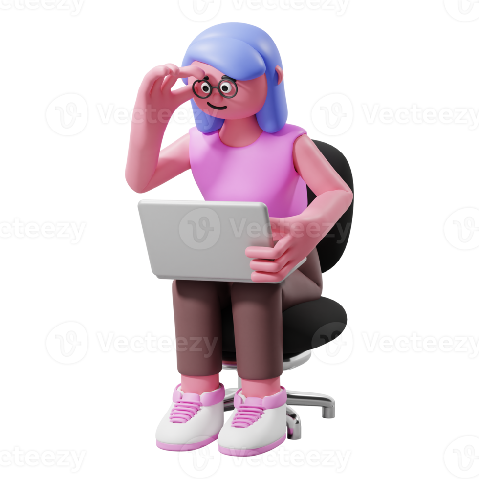 personagem de renderização 3D carregando laptop png