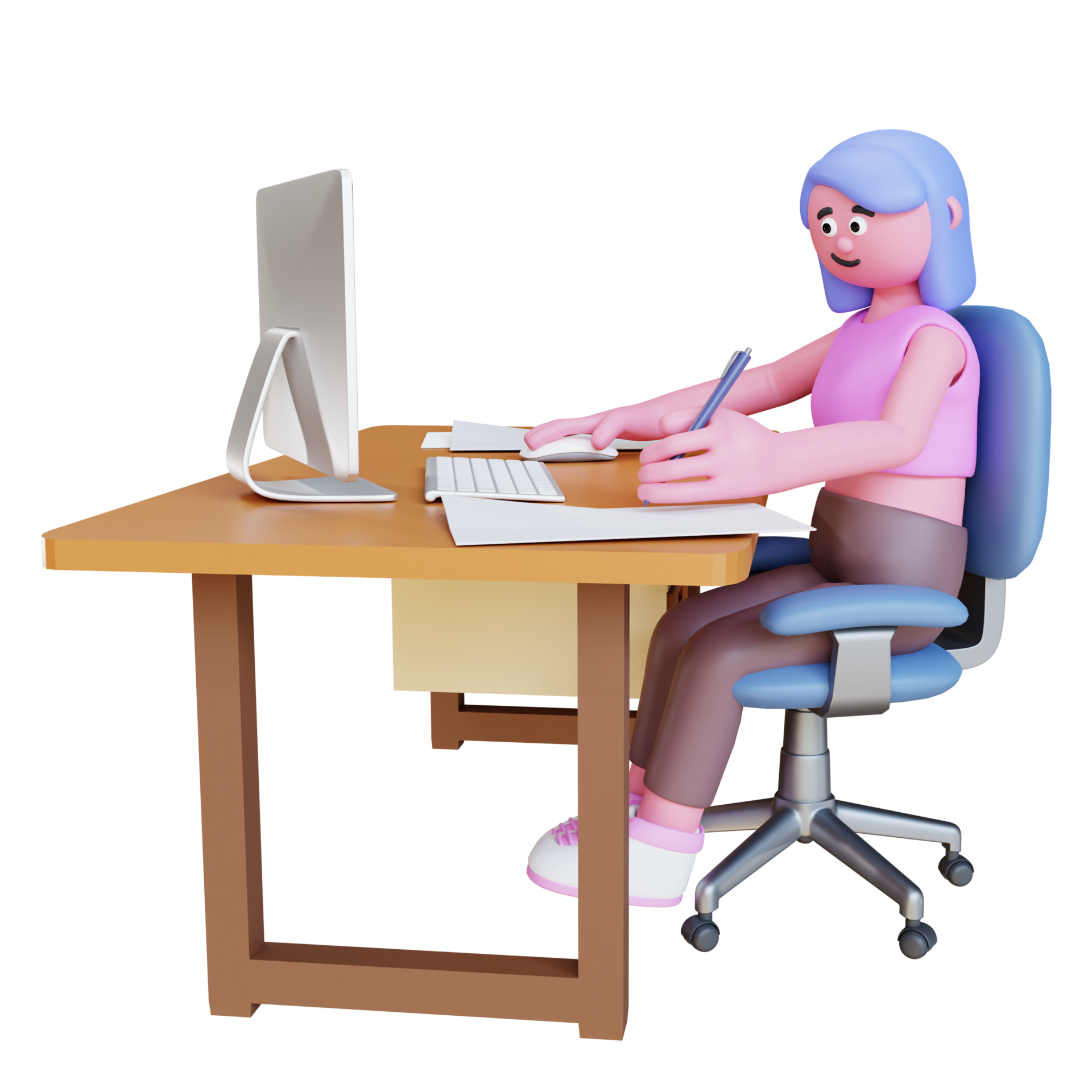 3d render character working on desktop work from home 9665406 png