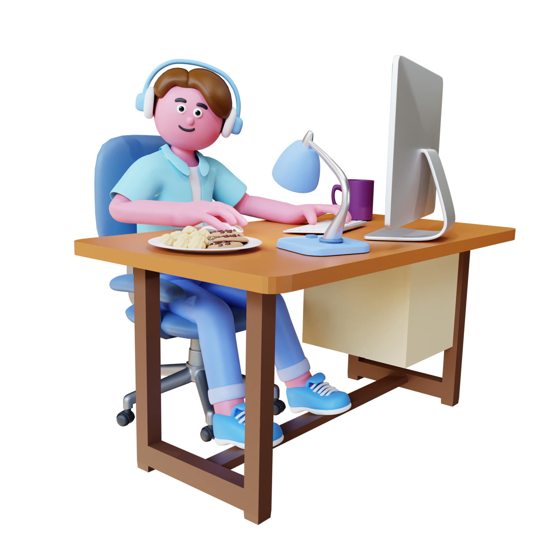 3d Render Character Working On Desktop Work From Home 9665408 PNG 3d-render-character-working-on-desktop-work-from-home-9665408-png
