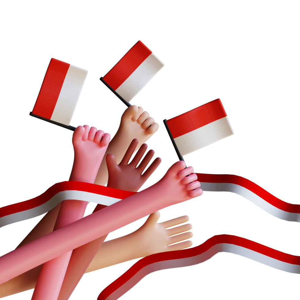 3d render mano con bandera de indonesia celebrando el día de la independencia png