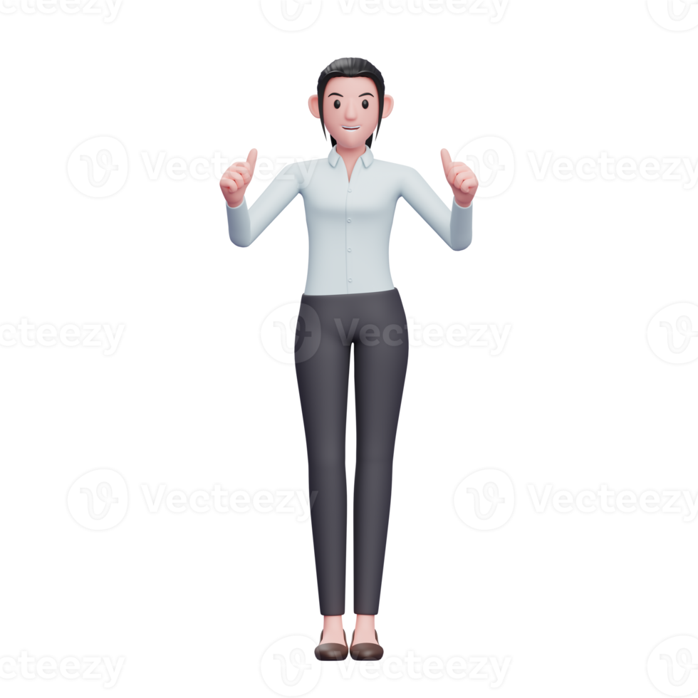 beautiful Business woman give double thumbs up, 3D render business woman character illustration png