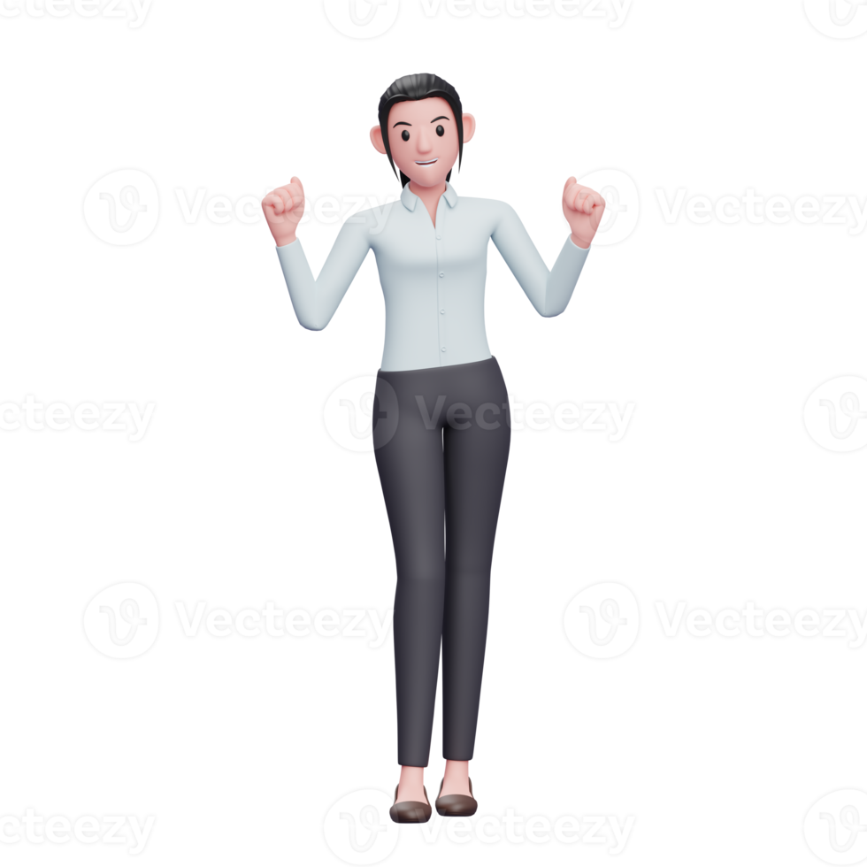 mulher de negócios animada fazendo gesto vencedor, ilustração de personagem de mulher de negócios de renderização 3d png