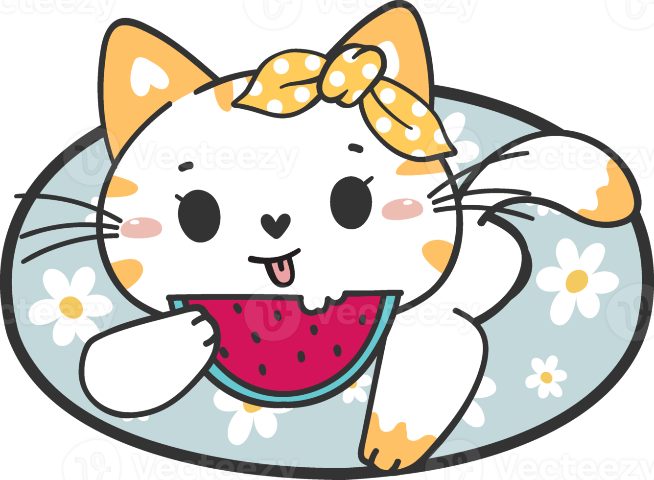 cute funny kitten cat in swimming ring summer time, cartoon doodle animal vector hand drawing png