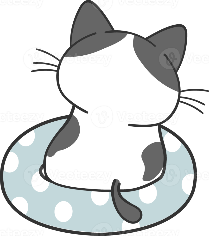 cute funny kitten cat in swimming ring summer time, cartoon doodle animal vector hand drawing png