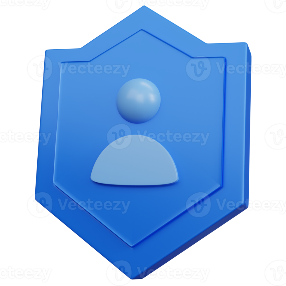3d rendering blue shield and user icon isolated png