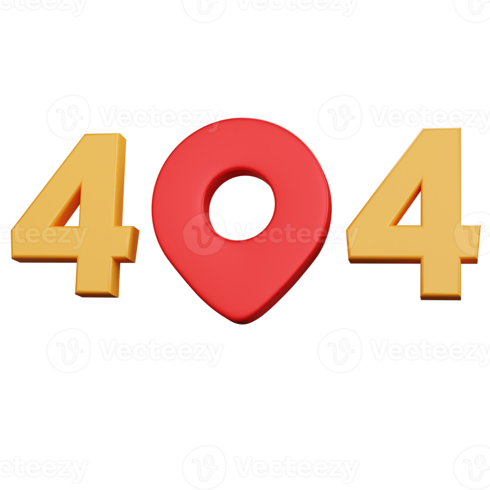 illustrazione del rendering 3d Errore 404 con mappa pin isolata png