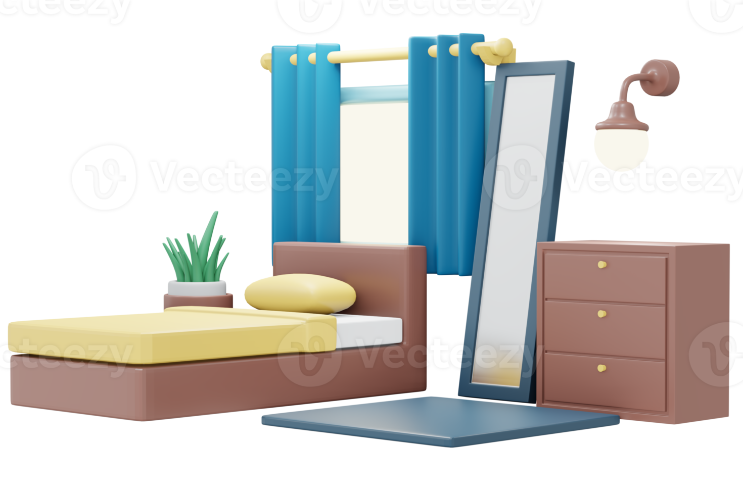 Bedroom furniture isometric view 3d render png