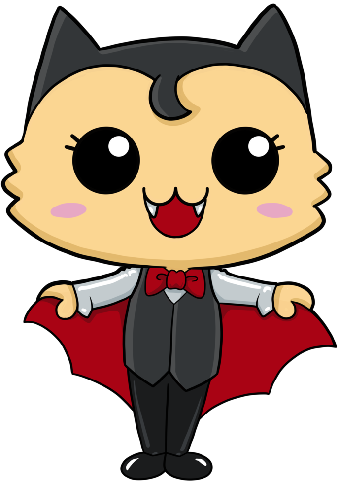 gato bonito dos desenhos animados personagem de halloween vampiro png