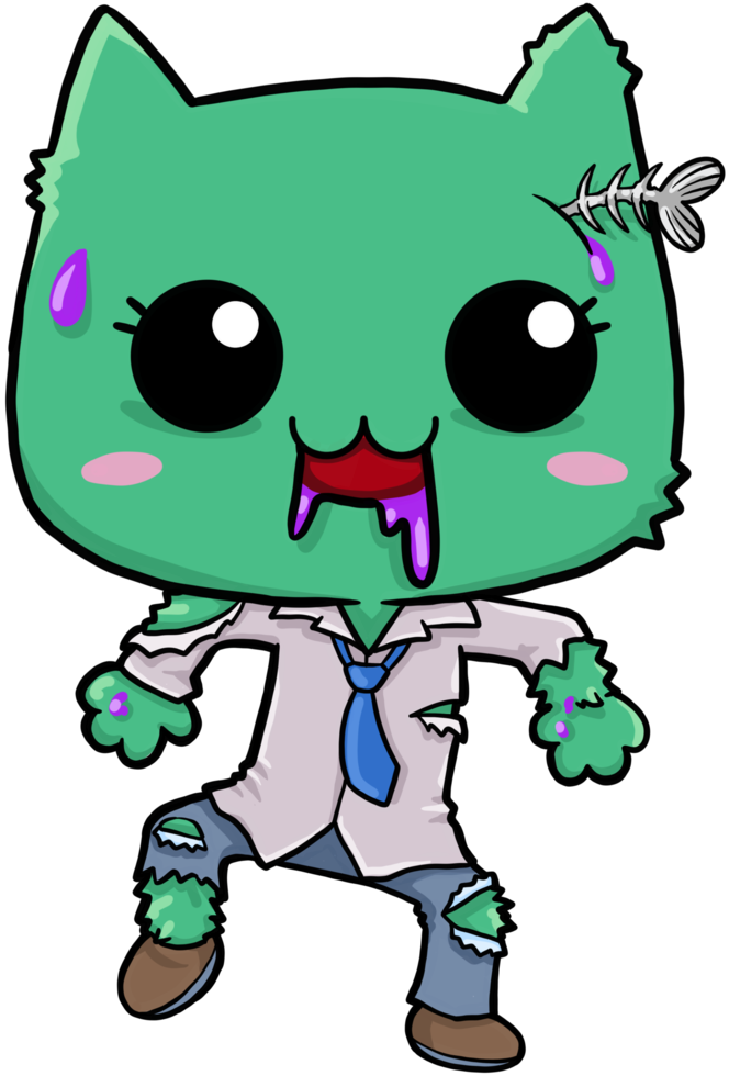 cute cartoon cat halloween character zombie png
