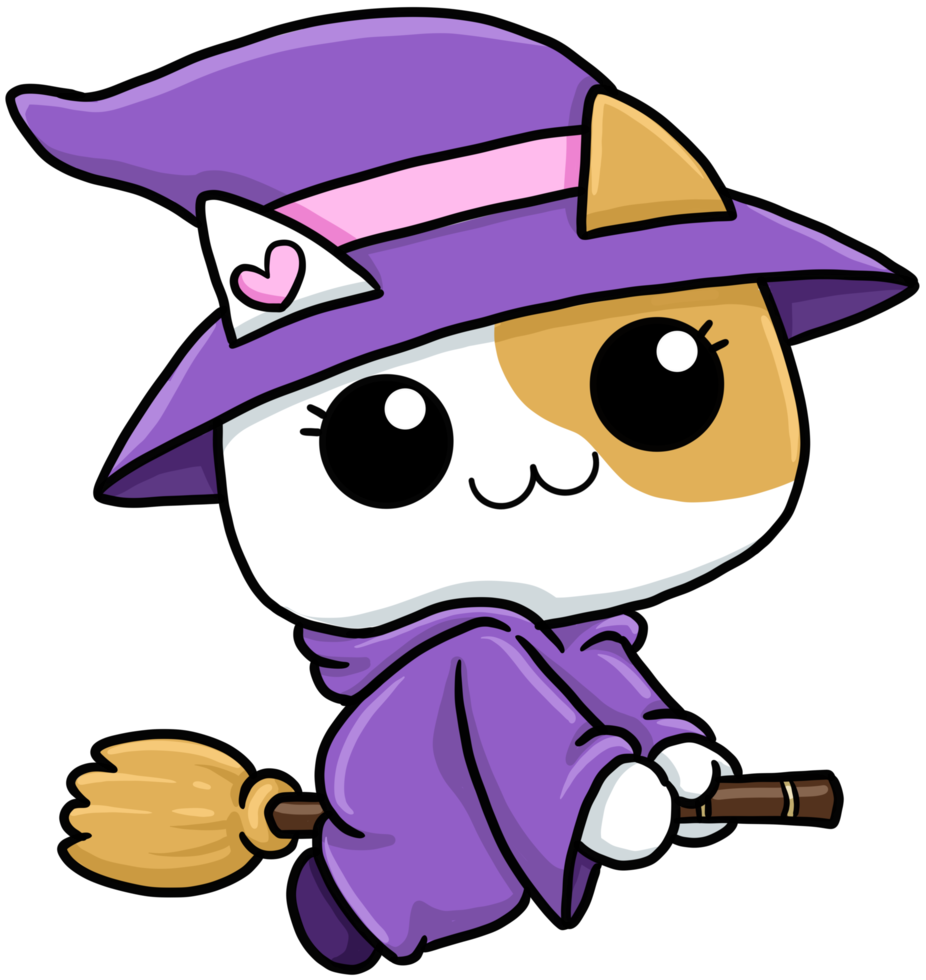 cute cartoon cat halloween character witch png