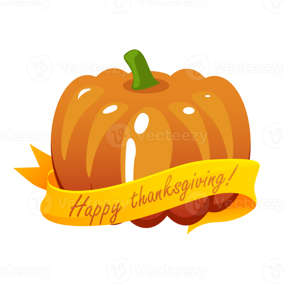 Happy thanksgiving, pumpkin and ribbon png