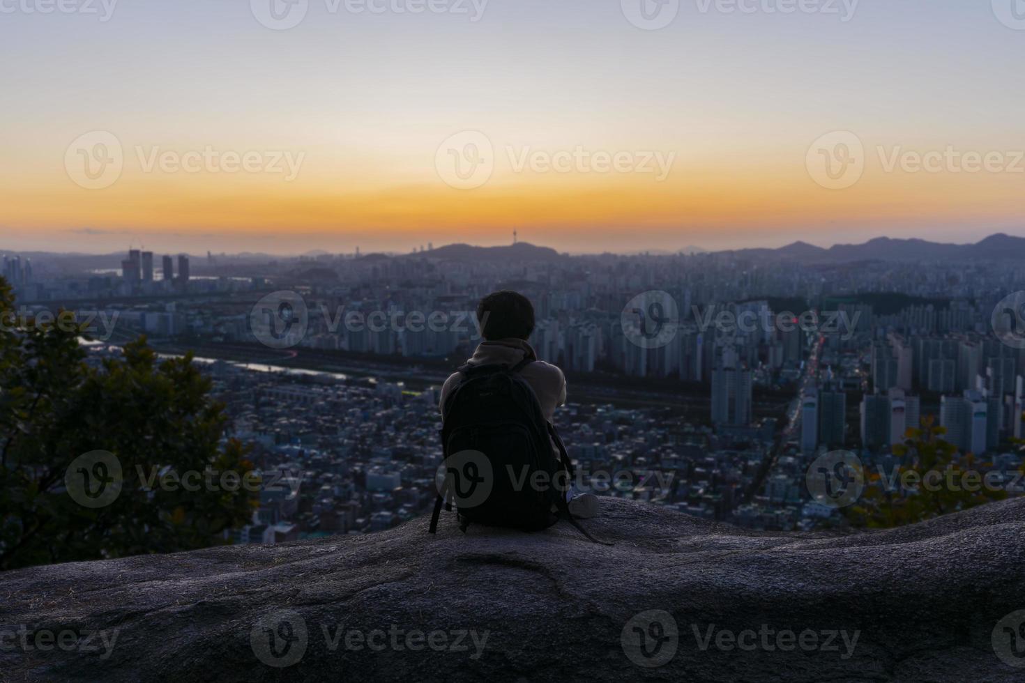 the sunset from the mountain was very beautiful. photo