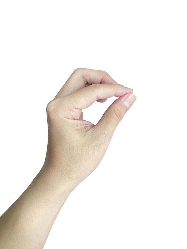 Asian hand pinching gestures isolated on white background photo