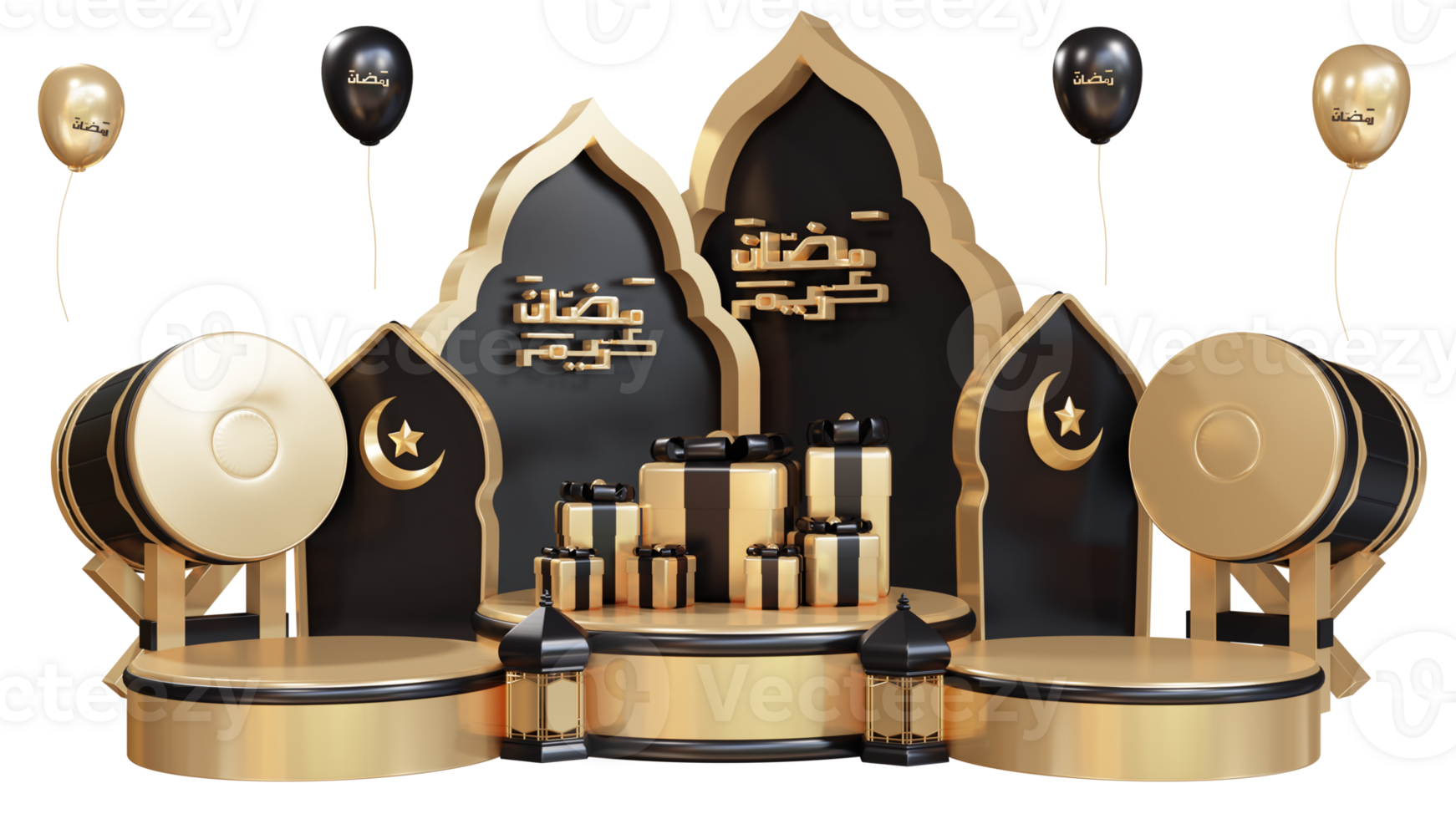 ramadan-pictogram 3d rond podium en islamitische trommel png