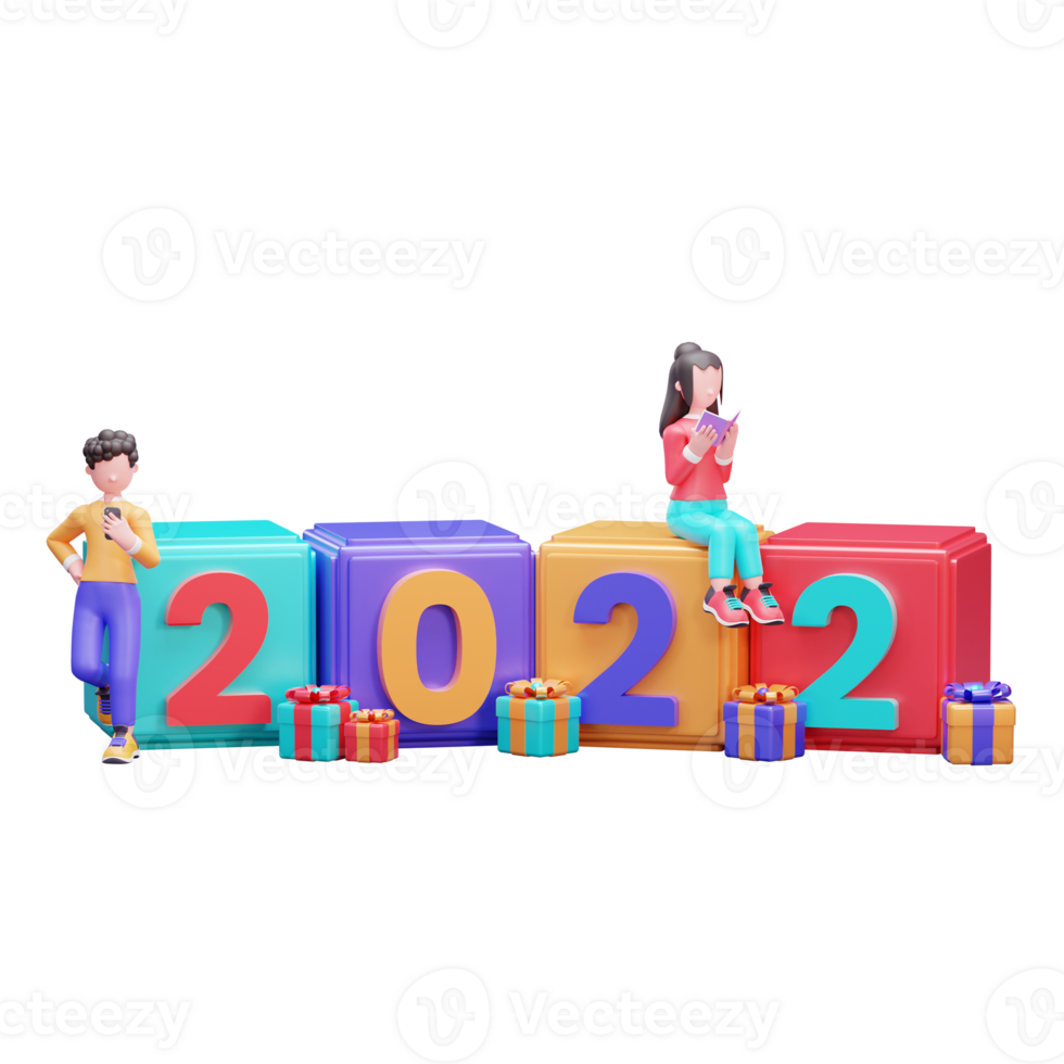 Happy new year 2022 banner template with 3d illustration creative design concept png