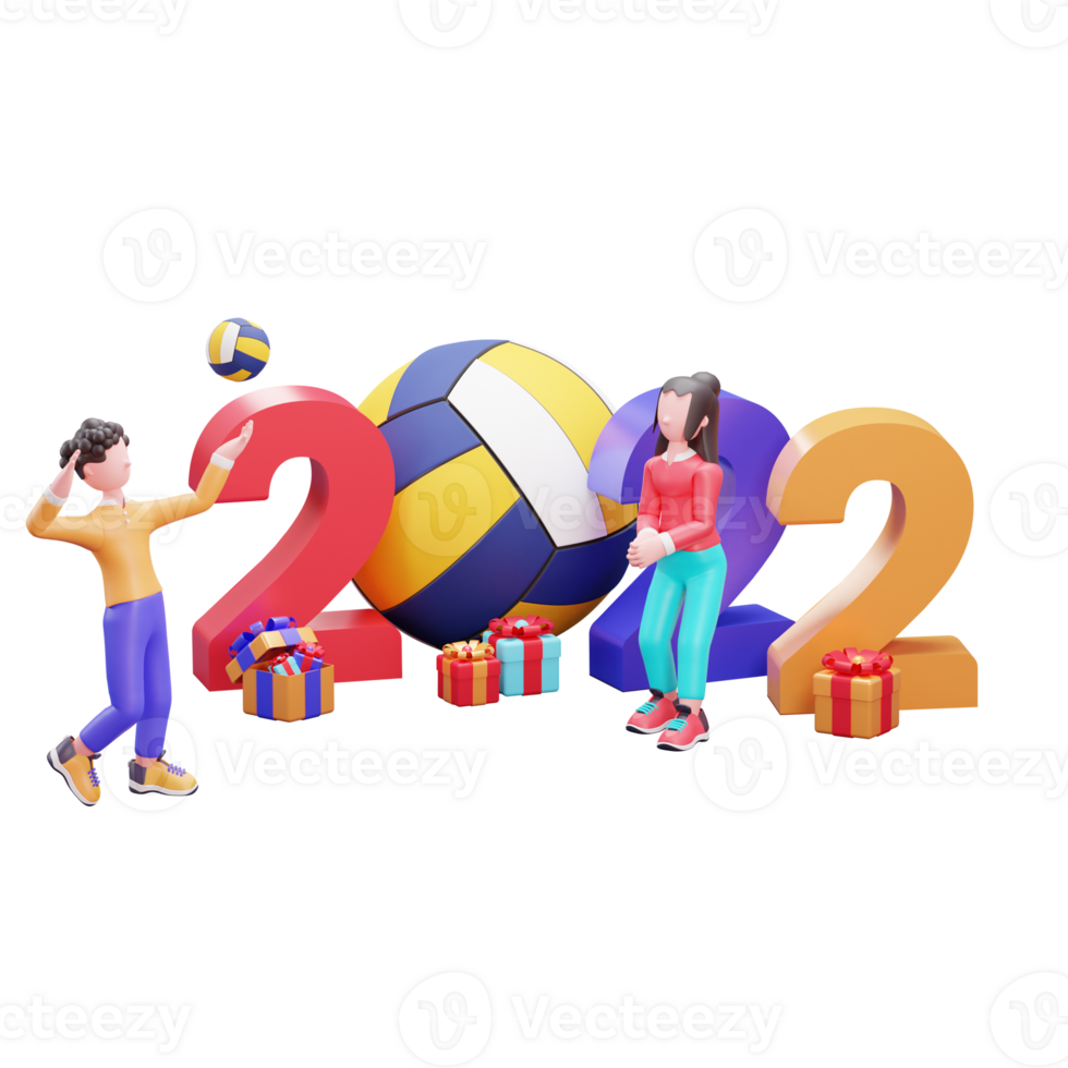 Happy new year 2022 banner template with 3d illustration creative volleyball design concept png