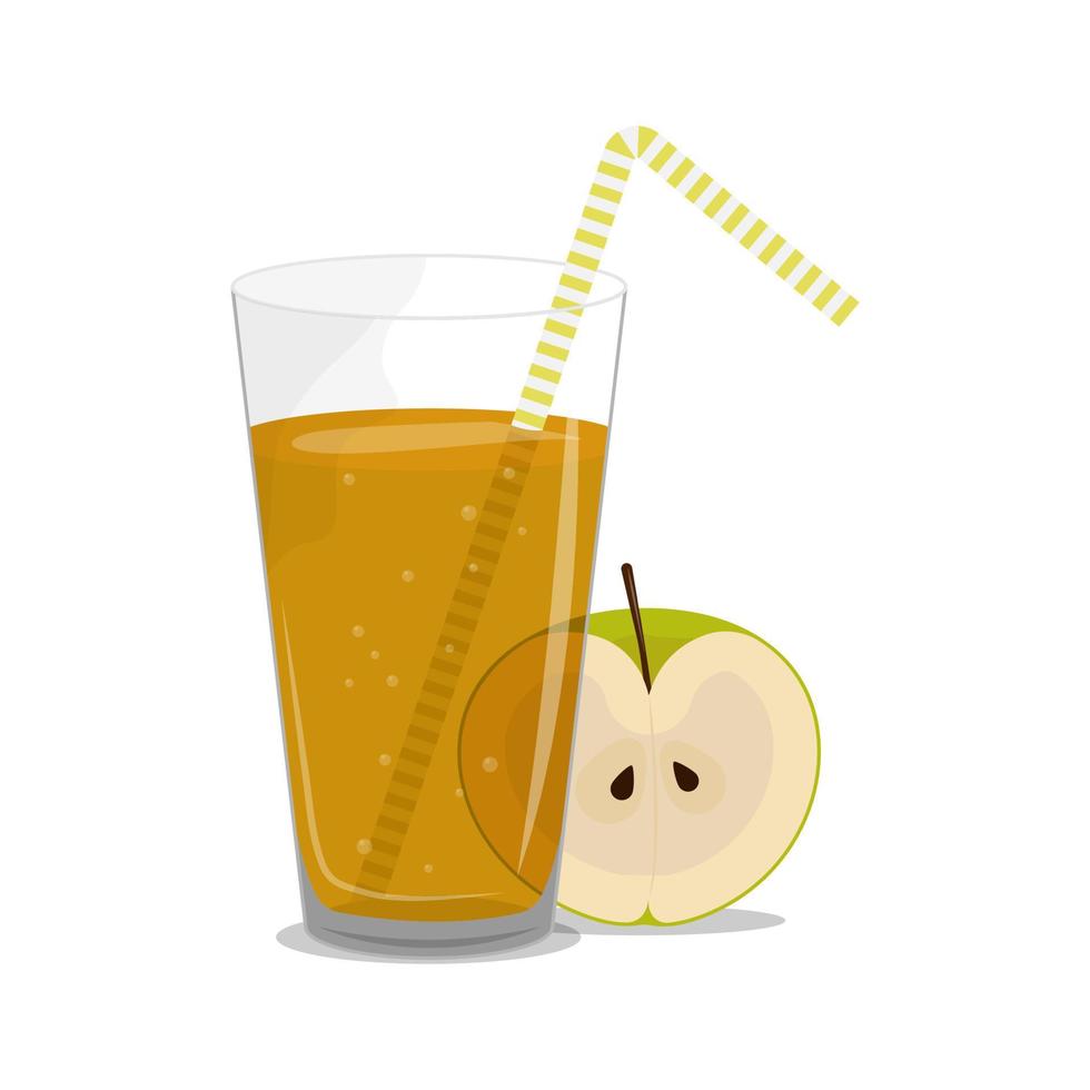 Apple juice in glass with straw vector