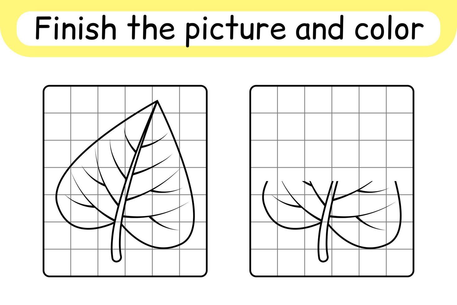 completar el cuadro hoja de abedul. copiar la imagen y el color. terminar la imagen. libro de colorear. juego educativo de ejercicios de dibujo para niños vector