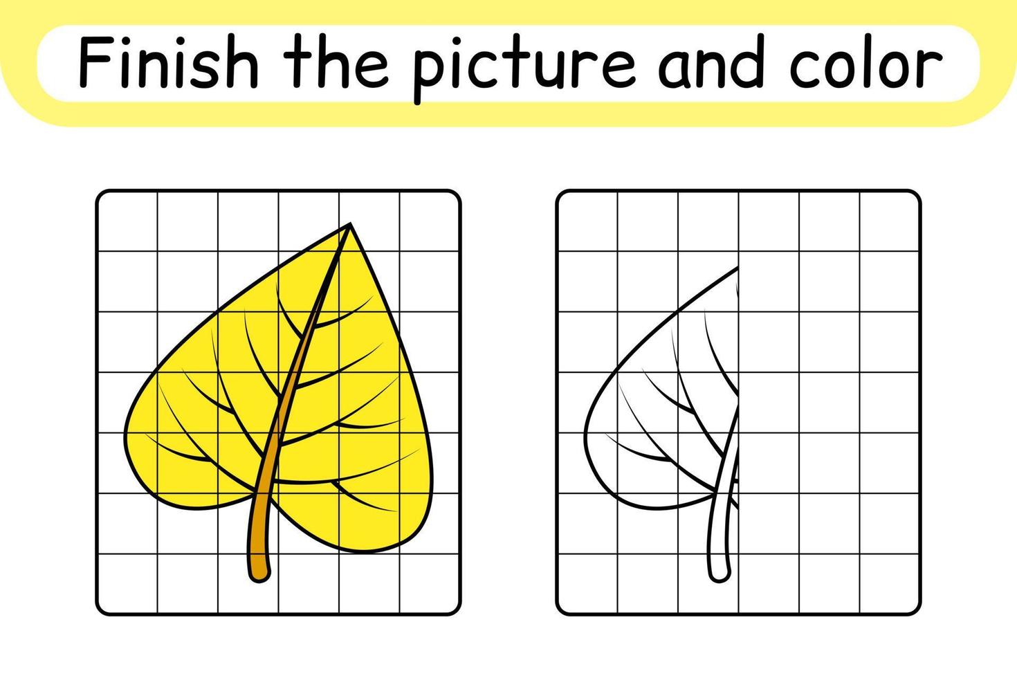 Complete the picture leaf birch. Copy the picture and color. Finish the image. Coloring book. Educational drawing exercise game for children vector