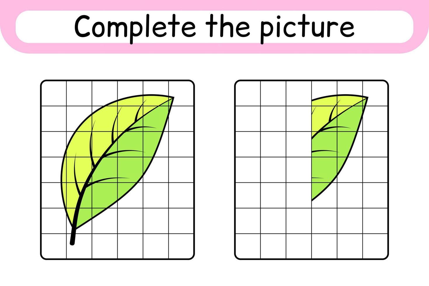 Complete the picture leaf. Copy the picture and color. Finish the image. Coloring book. Educational drawing exercise game for children vector