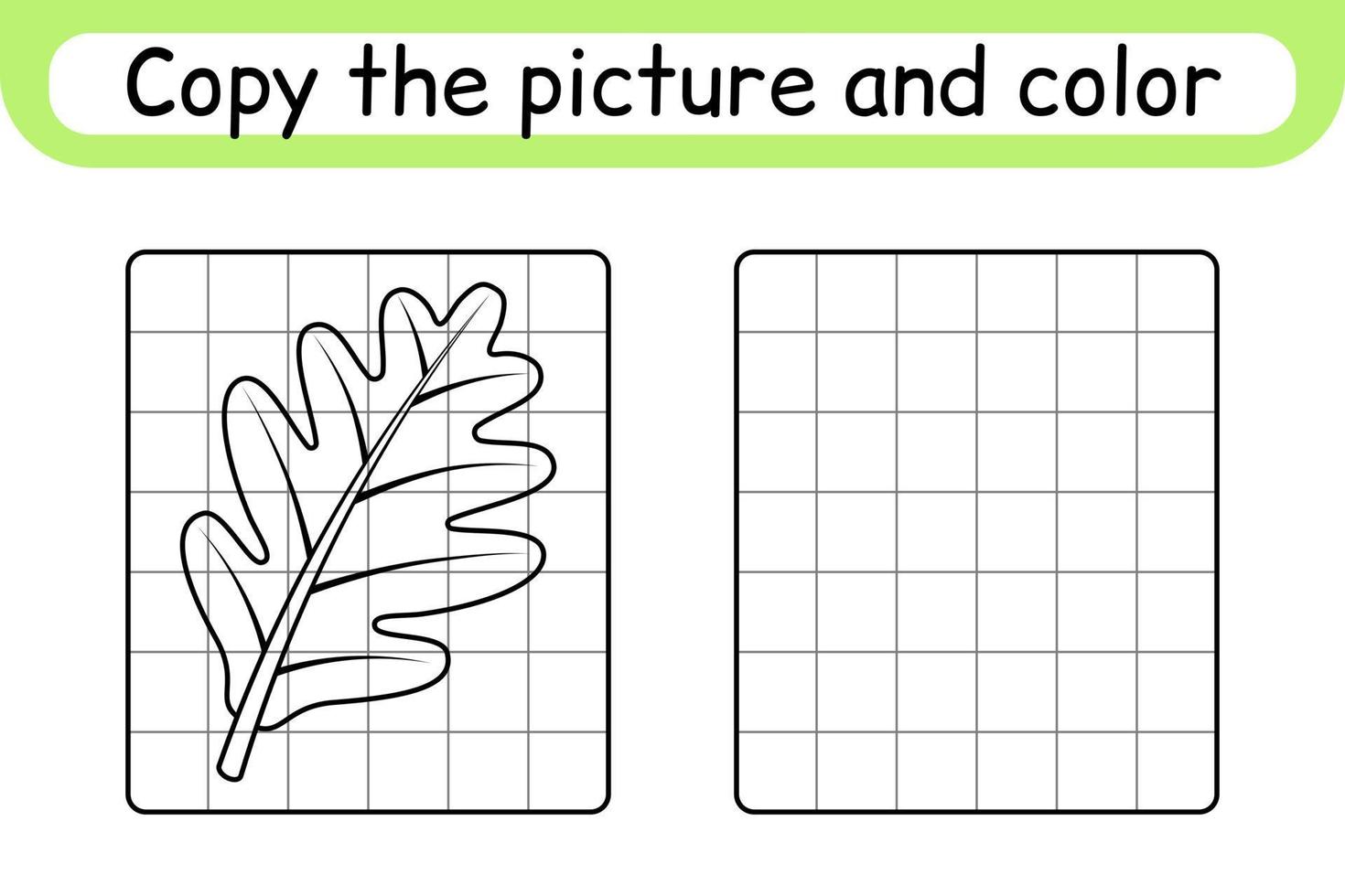 Copy the picture and color leaf oak. Complete the picture. Finish the image. Coloring book. Educational drawing exercise game for children vector