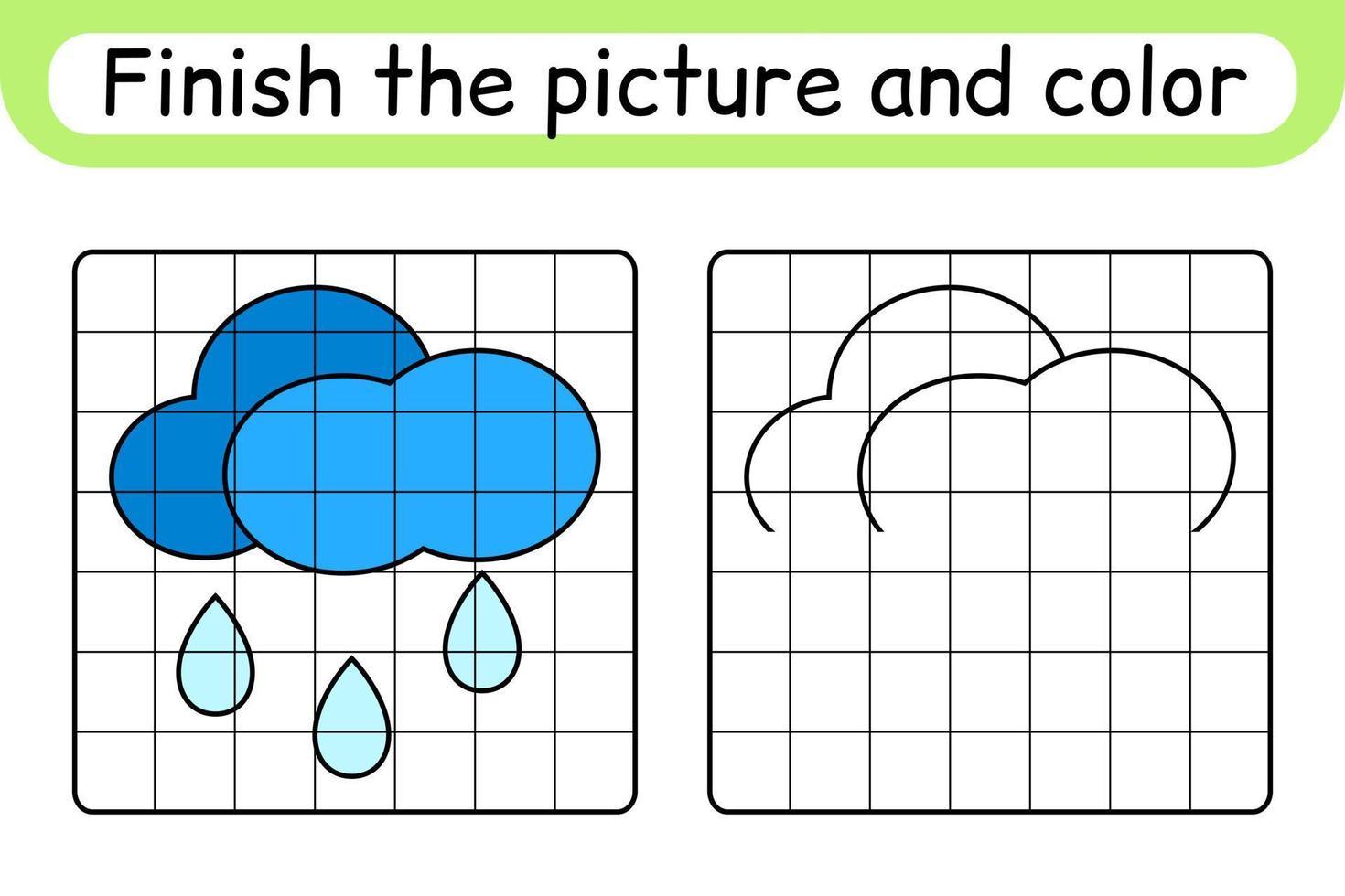 Complete the picture cloud. Copy the picture and color. Finish the image. Coloring book. Educational drawing exercise game for children vector