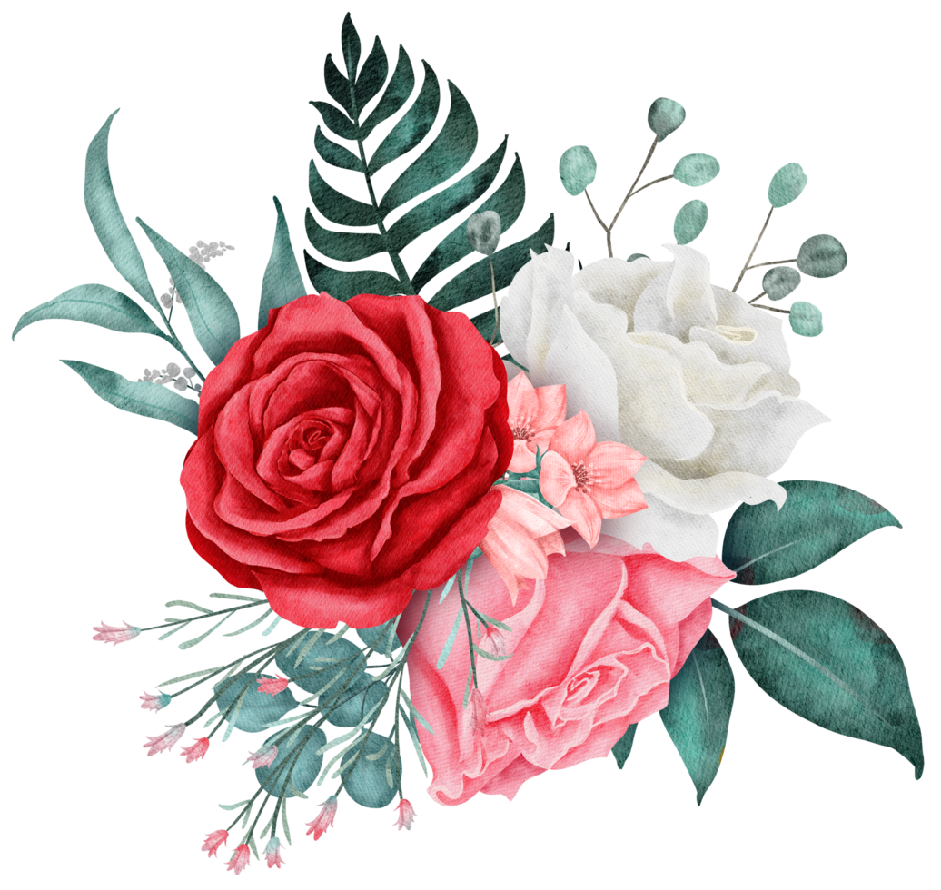 aquarela de buquê de flores rosas para dia dos namorados png