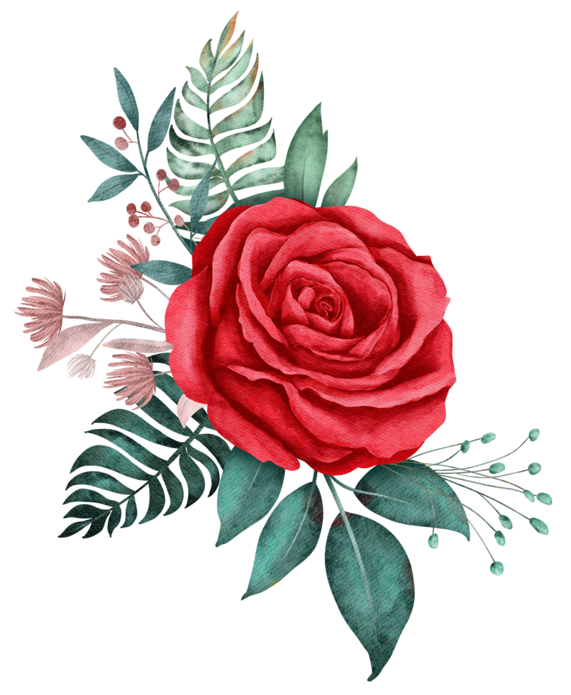 aquarela de buquê de flores rosas para dia dos namorados png