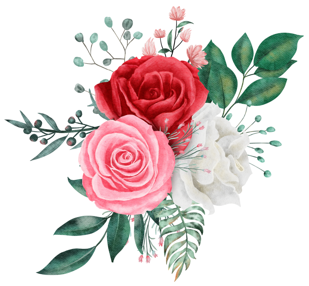 aquarelle de bouquet de fleurs roses pour la saint valentin png