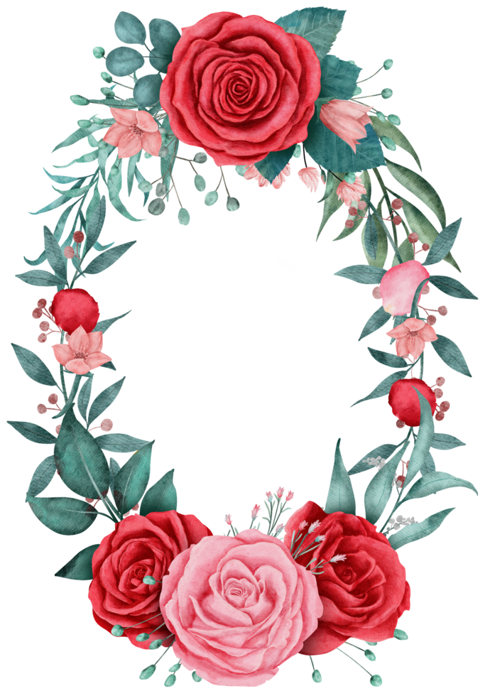 aquarela de coroa de flores rosa para dia dos namorados png