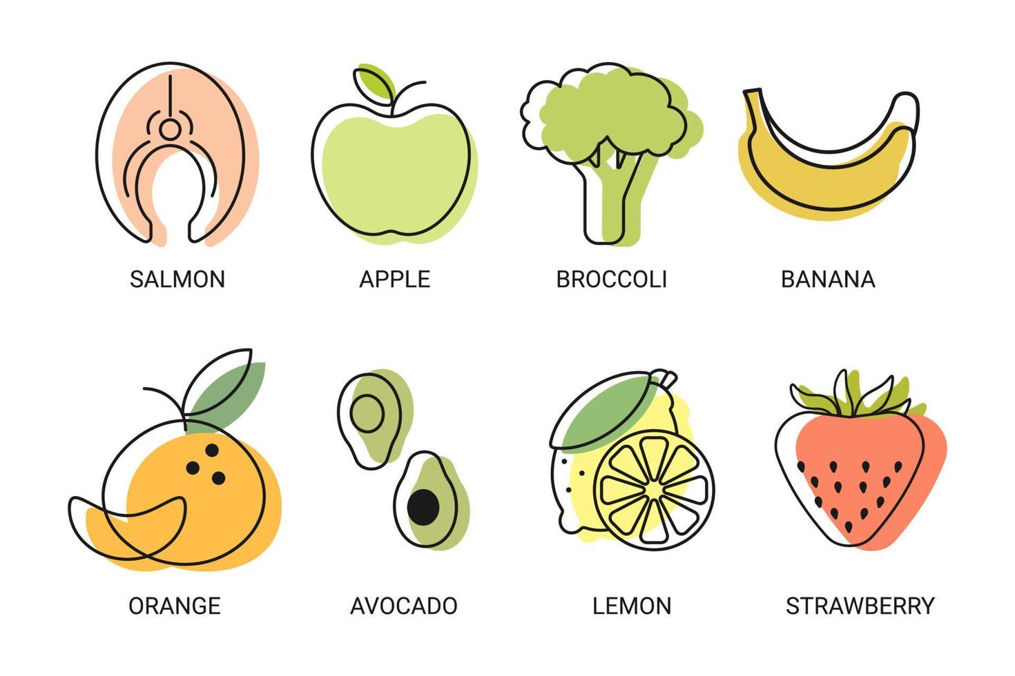 Healthy Food Line Icons. Isolated Outline elements for your design. Vector illustration.