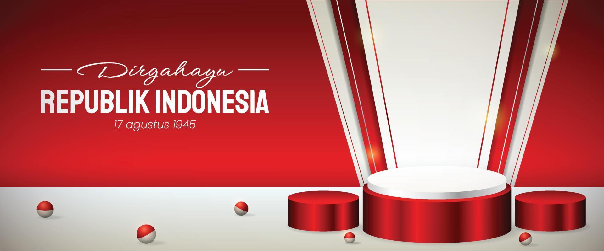 podio pantalla 3d para el día de la independencia de indonesia 17 de agosto banner page vector