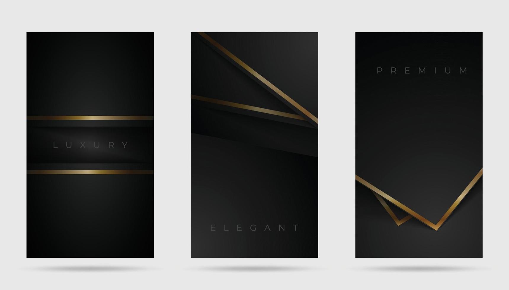 Premium black design cover set. Luxury style with gold lines on black space. Elegant cover, card, background template. Vector illustration