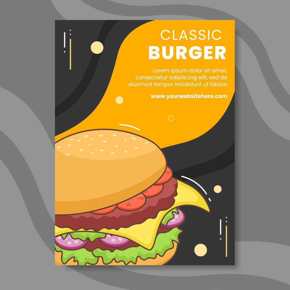 Burger Poster Template Flat Cartoon Background Vector Illustration