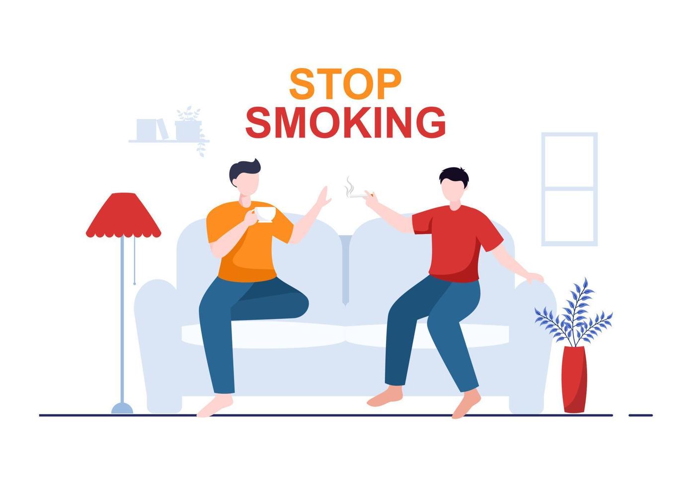 Stop Smoking or No Cigarettes for Fight Against Unhealthy Smoker Habit, Medical and as an Early Warning in Flat Cartoon Illustration vector